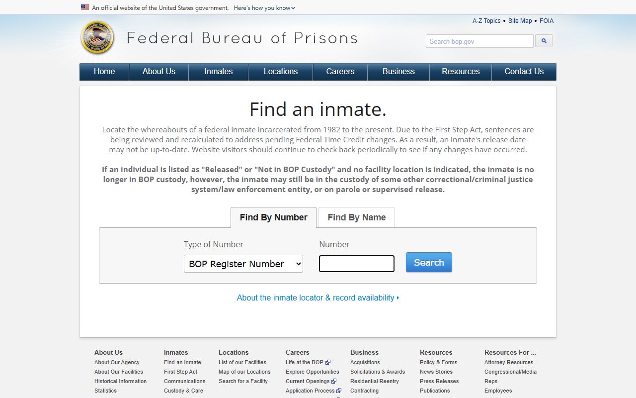 Federal BOP locator for Washington County federal inmate fallback search