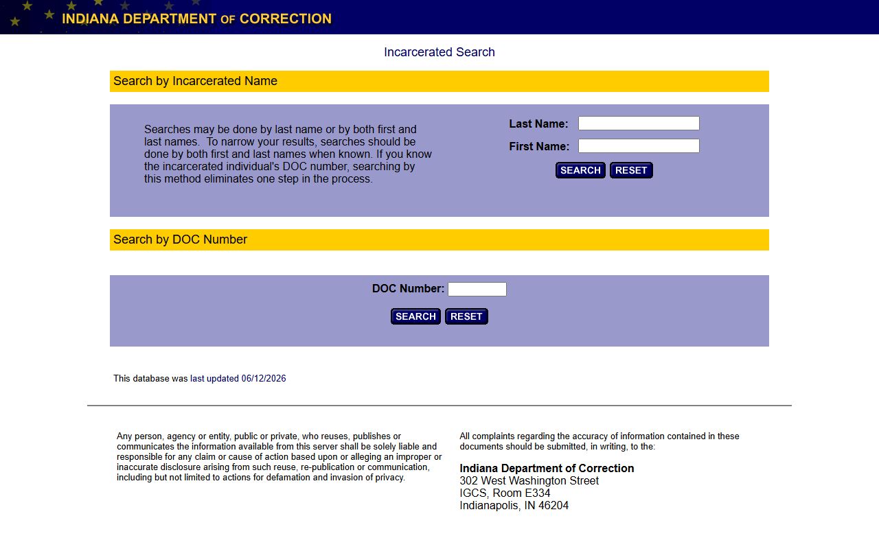 Indiana IDOC offender locator for Washington County state prison inmate search